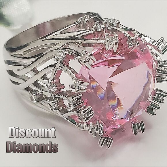 Pink Diamond Ring Jewelry - Round Pink Diamond wrapped in 925 Sterling Silver - Women's Jewelry